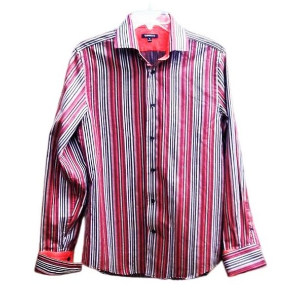 Express Other - Express Mens Shirt Designer Striped Modern Fit Contrasting Flip Cuffs S